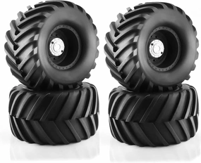 1/8 RC Monster Truck Tires and 17mm Hex Wheels Rims Rubber Buggy Tyres for 1:8 Scale Off Road Truck Car Kaiju Tmaxx E-Revo 3.3 Arrma Kraton 6S Typhon 3S Traxxas Maxx HPI Redcat 4PCS (Black)