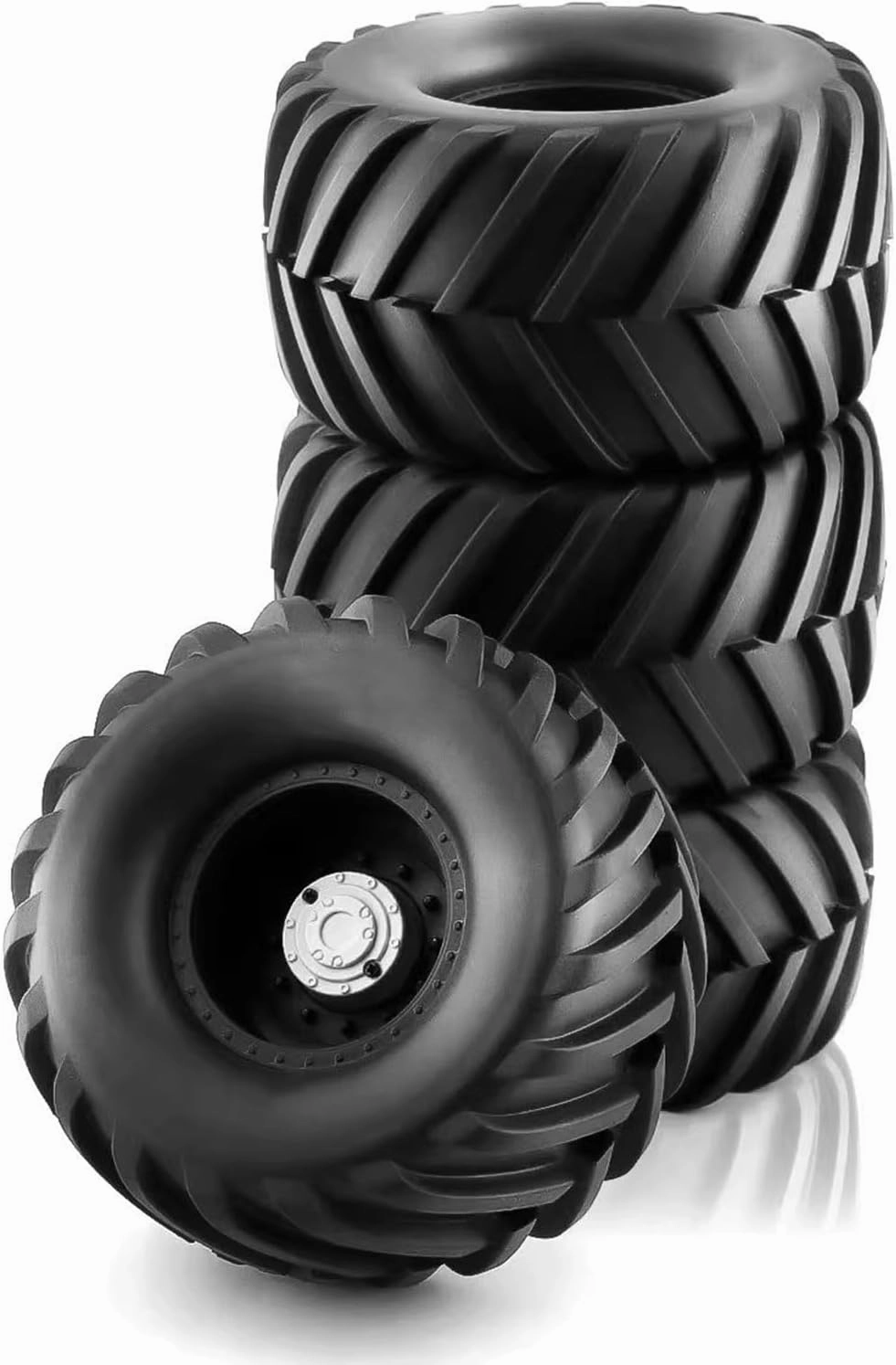 1/8 RC Monster Truck Tires and 17mm Hex Wheels Rims Rubber Buggy Tyres for 1:8 Scale Off Road Truck Car Kaiju Tmaxx E-Revo 3.3 Arrma Kraton 6S Typhon 3S Traxxas Maxx HPI Redcat 4PCS (Black)