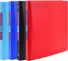1-inch Basic 3-Ring-Binder with Pockets 1'' Flexible -Binder for School Holds 200 US Letter Size Sheets for Office Use, 4 Color Assorted, Pack of 4, F001