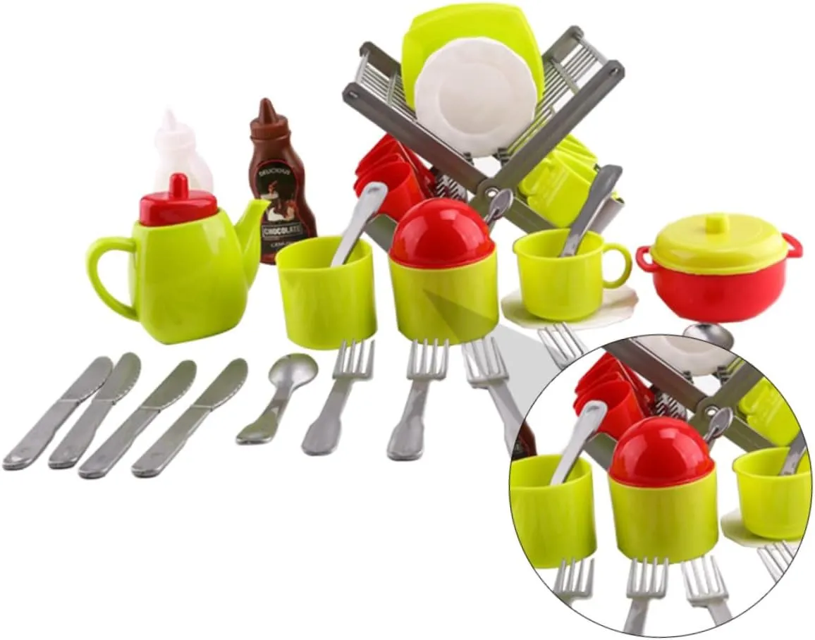 1set Boy Girl Educational Toy Kitchen Dish Rack and Teapot Playset Lightweight Tableware Simulation Toy for Creative Learning and Imaginative Play