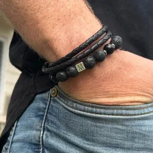 2-bracelet Letter Bead Set - Leather   Lava Bead