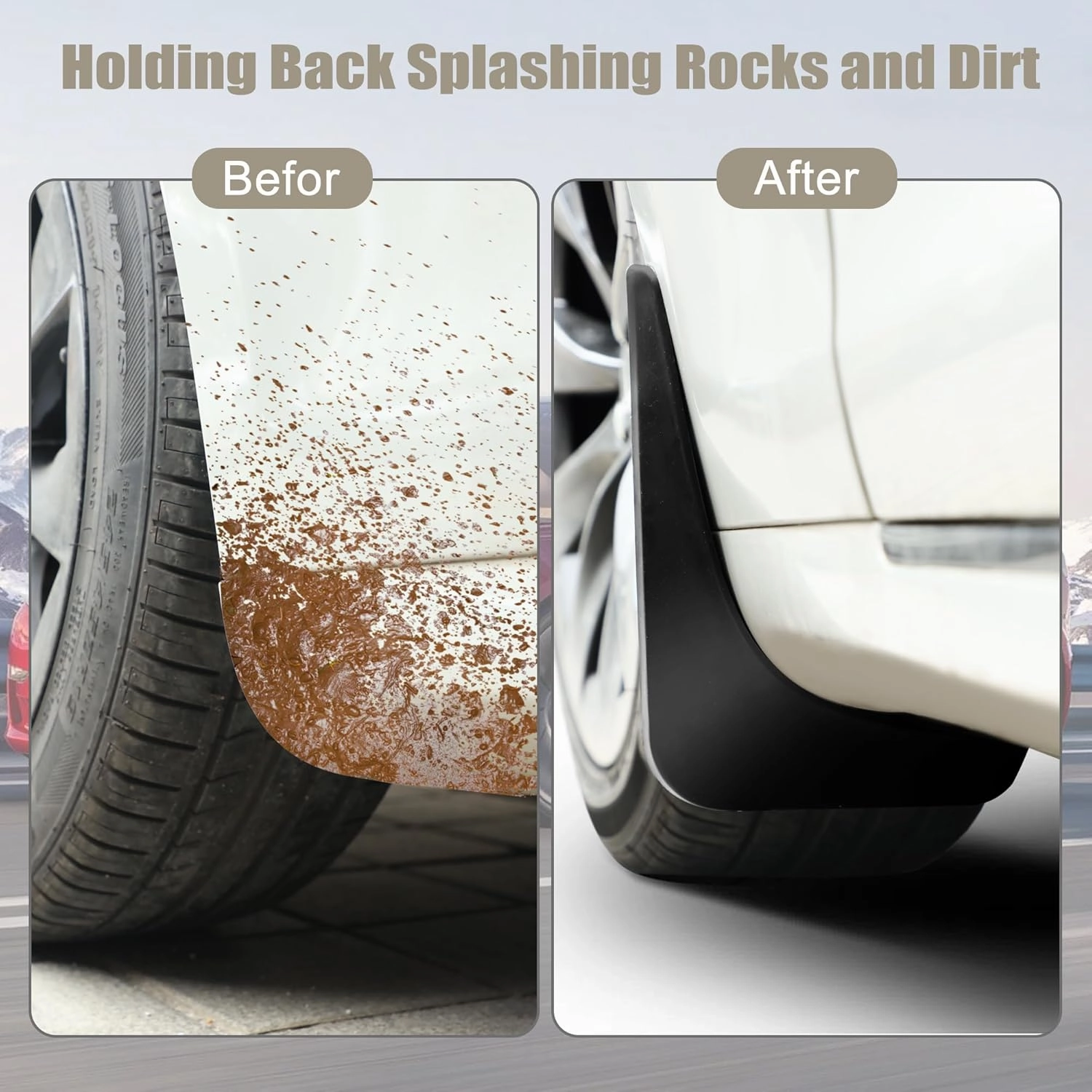 2016-2022 Model 3 for Tesla Mud Flaps Splash Guards Fenders No Holes, No Tape All-Weather Splash Guards, Durable No Ground Cutting(Set of 4)