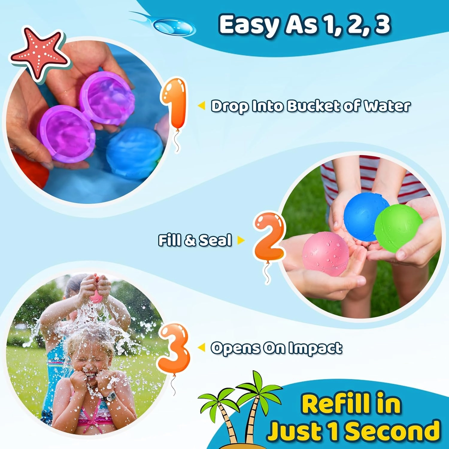 20 Pcs Reusable Water Balloons, Refillable Water Bomb Splash Balls Quick Fill Self Sealing, Summer Water Toy for Outdoor Activities