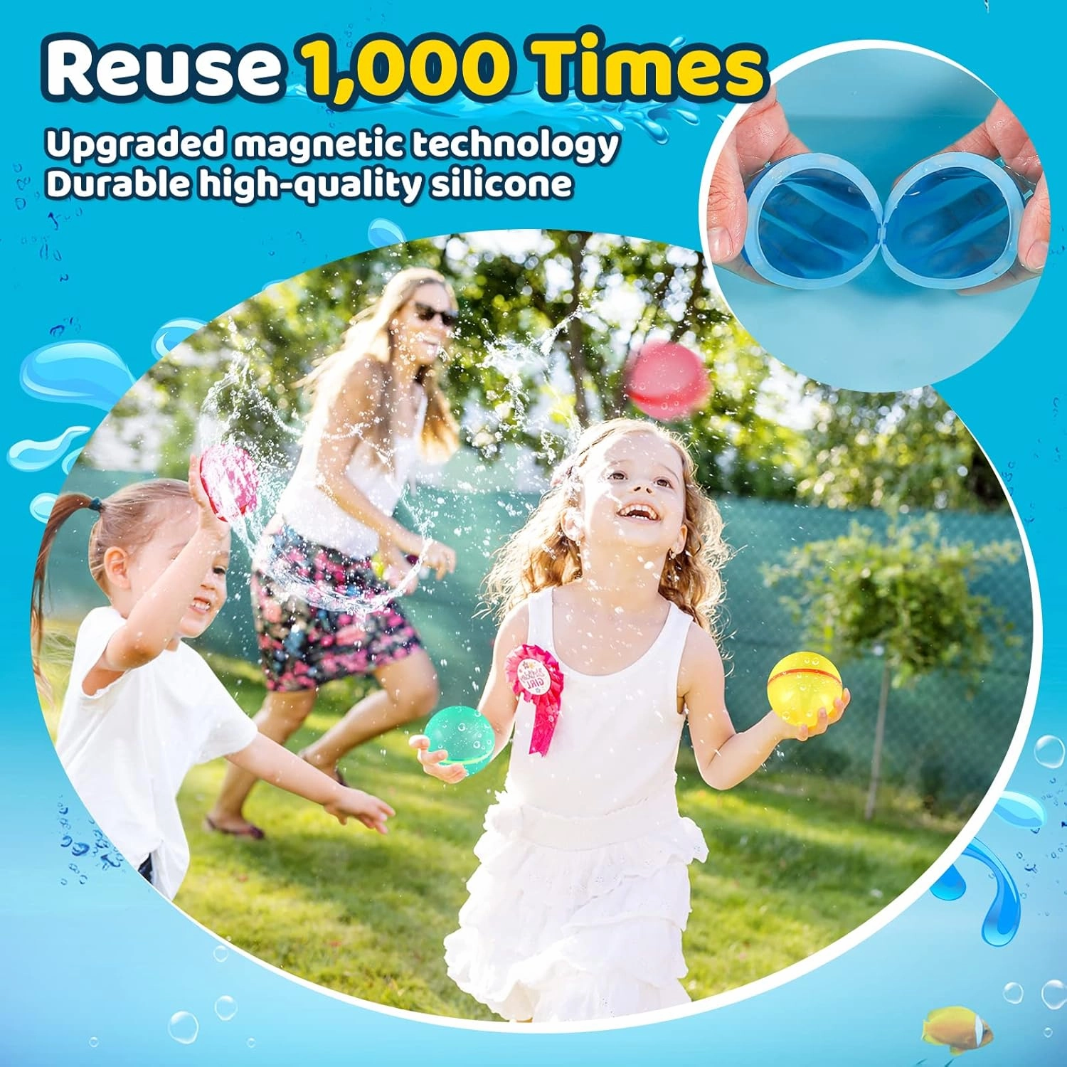 20 Pcs Reusable Water Balloons, Refillable Water Bomb Splash Balls Quick Fill Self Sealing, Summer Water Toy for Outdoor Activities