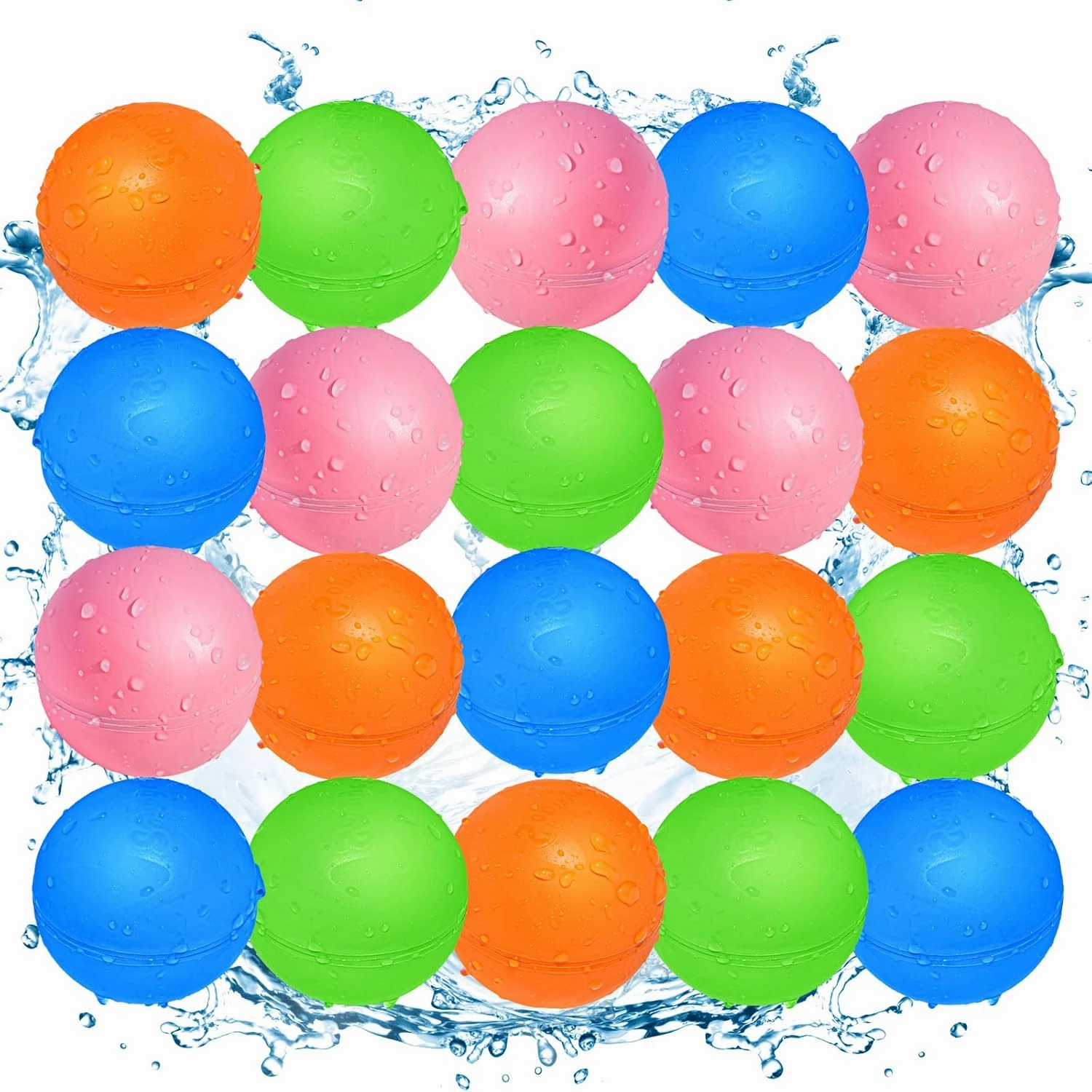 20 Pcs Reusable Water Balloons, Refillable Water Bomb Splash Balls Quick Fill Self Sealing, Summer Water Toy for Outdoor Activities