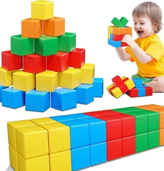 20pcs Magnetic Building Blocks for Toddlers, Large Magnet Construction Cube Toys for Kids, Preschool STEM Educational Sensory Montessori Square Toy