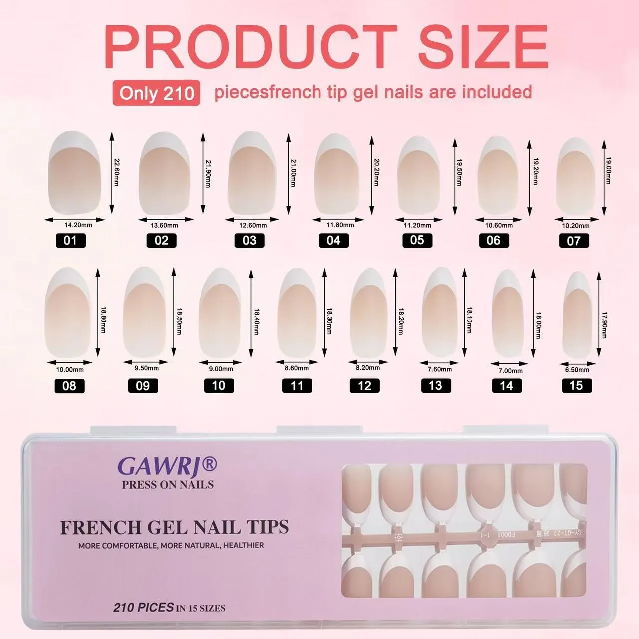 210 Pcs French Gel Nail Tips Short Oval Light Brown Press-on Nail Tips DIY Manicure Gift Set