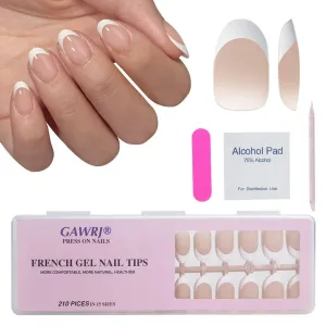 210 Pcs French Gel Nail Tips Short Oval Light Brown Press-on Nail Tips DIY Manicure Gift Set