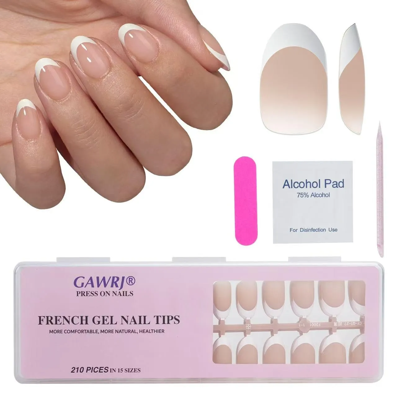 210 Pcs French Gel Nail Tips Short Oval Light Brown Press-on Nail Tips DIY Manicure Gift Set