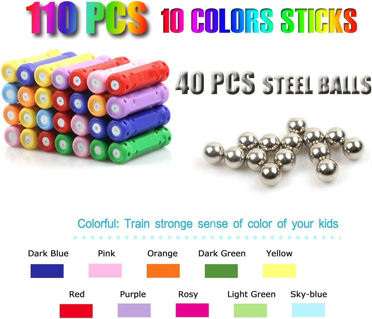 210Pcs Magnetic Building Sticks Blocks, Magnet Educational Toys STEM Toys Learning for Kids, 3D Construction Building Toy with Storage Bag