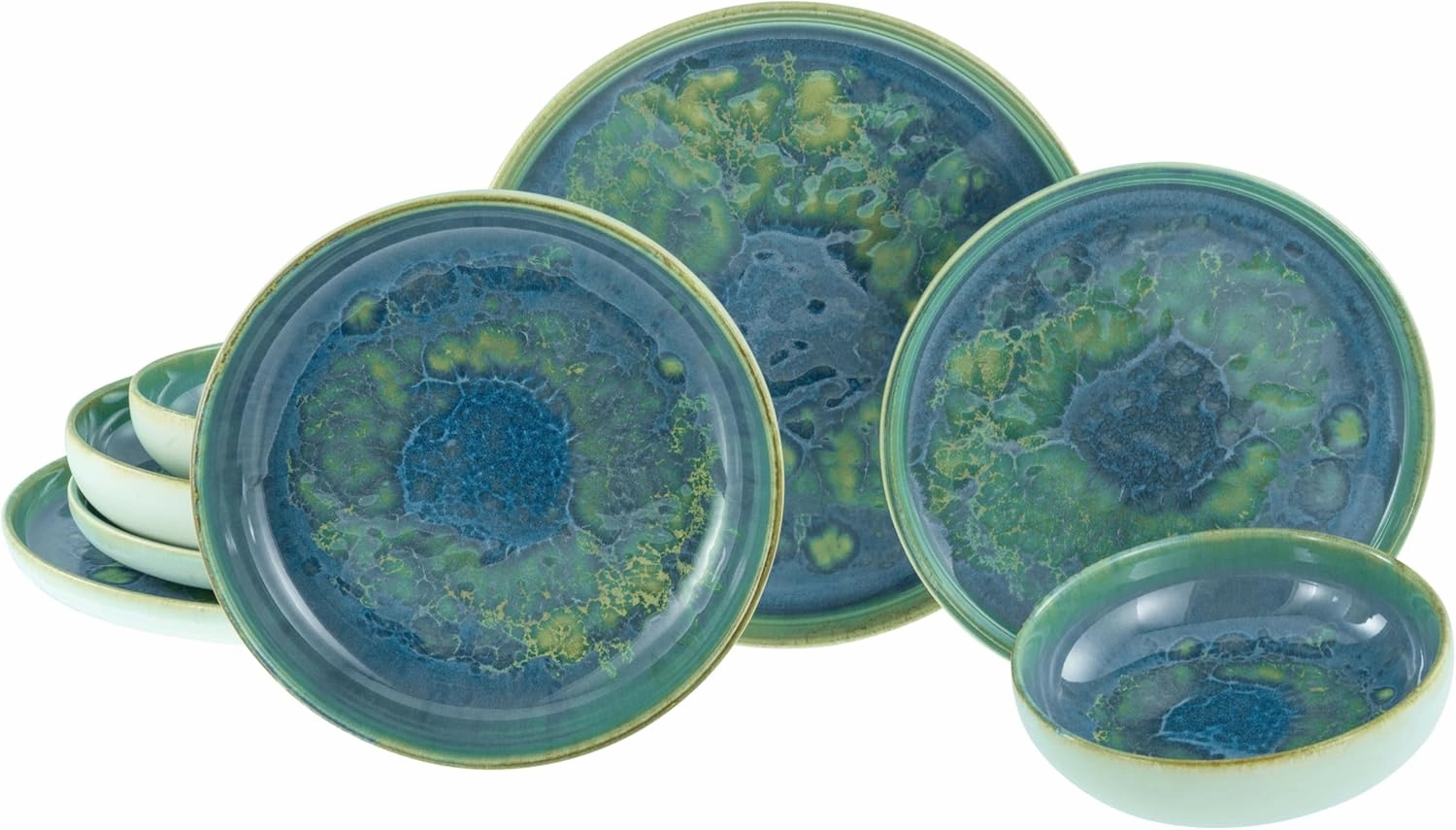 22447, Yuki Series, 8-Piece Crockery Set for 2 People, Plate Set Made of Stoneware, Dishwasher and Microwave Safe, Made in Portugal