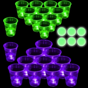 22 Pcs Set Green & Purple Balls Games for Glow Yard Games for Adults, with 6 Glow Games Balls, Cup and Ball Game,Lawn Games (16 oz)