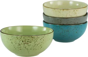 23421 Nature Collection Series Colourful 4-Piece Crockery Set, Cereal Bowl, Buddha Owl Made of Stoneware