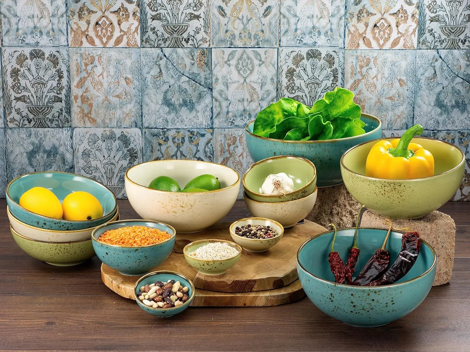 23421 Nature Collection Series Colourful 4-Piece Crockery Set, Cereal Bowl, Buddha Owl Made of Stoneware