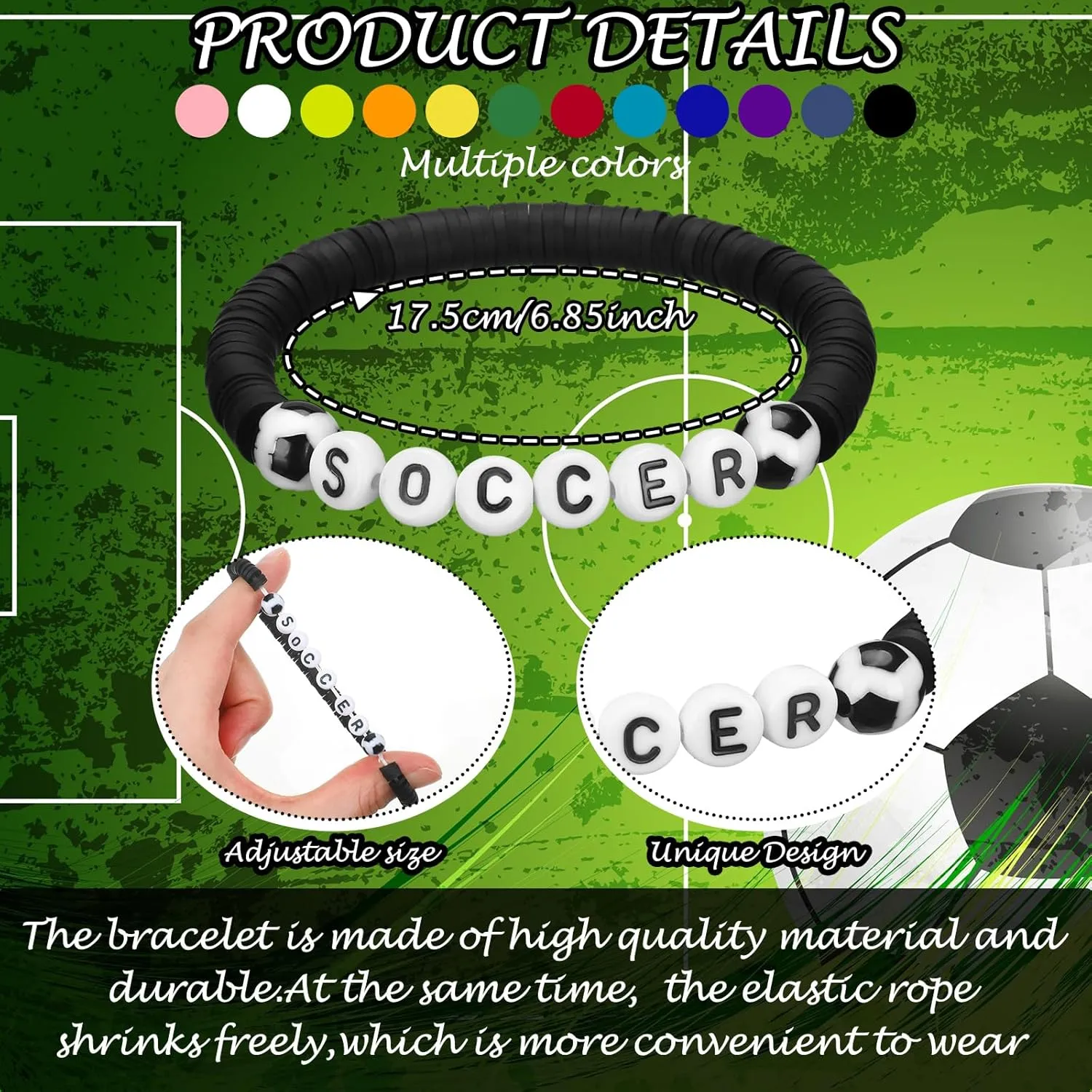 24 Pcs Soccer Bracelets Party Favors - Charm Sports Bracelet Stackable Clay Beaded Bracelets for Teens, Team, Women, Men