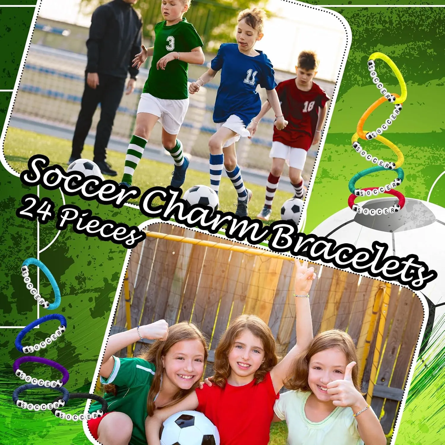 24 Pcs Soccer Bracelets Party Favors - Charm Sports Bracelet Stackable Clay Beaded Bracelets for Teens, Team, Women, Men