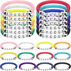 24 Pcs Soccer Bracelets Party Favors - Charm Sports Bracelet Stackable Clay Beaded Bracelets for Teens, Team, Women, Men