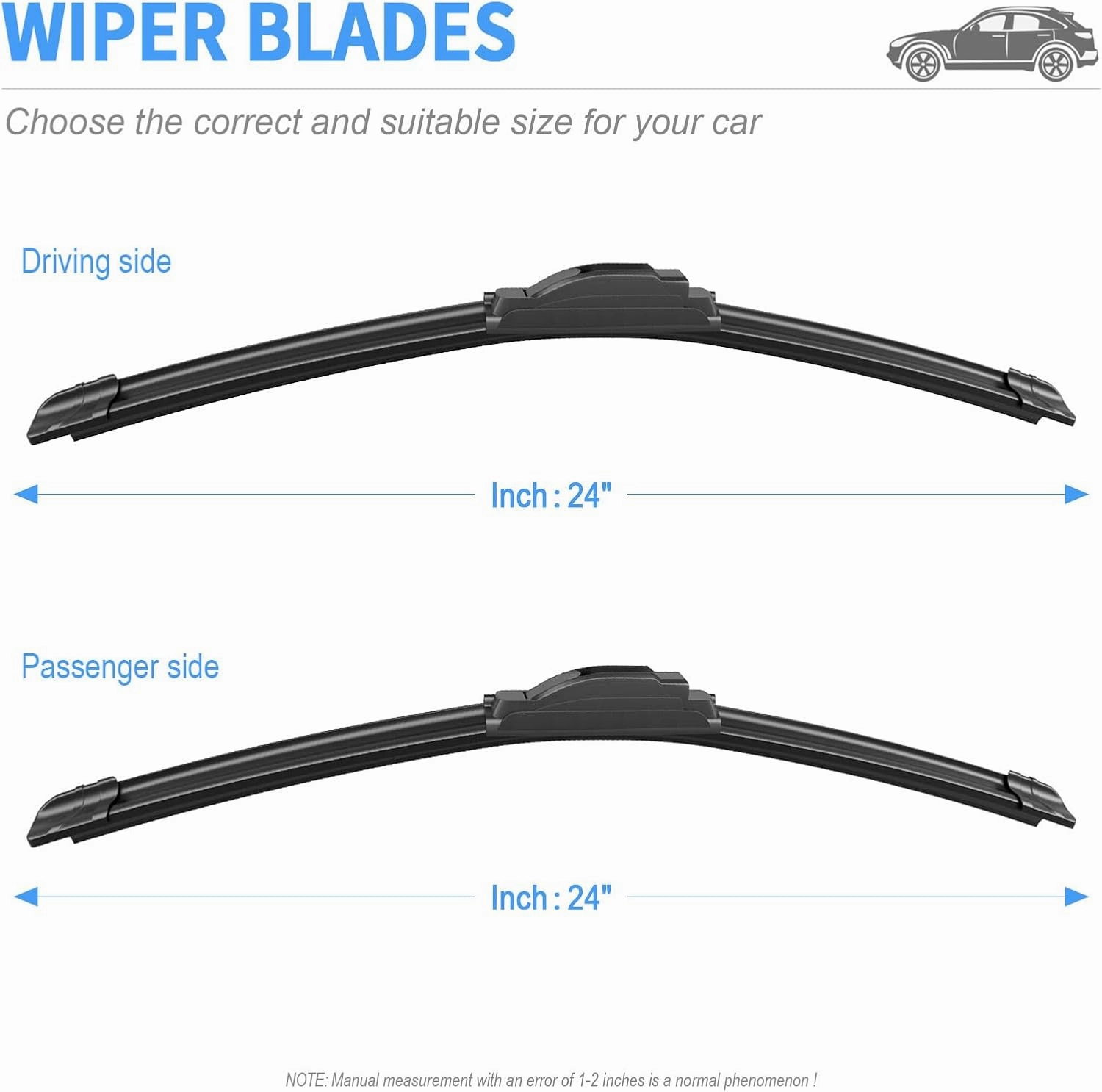 24" 24" Silicone Wiper Blades Replacement For Dodge Ram 1500 2002-2008, 2500 2003-2008, 3500 2003-2008, 1500 2019-2023, All-Season Front Windshield Wiper Blades (Set of 2)