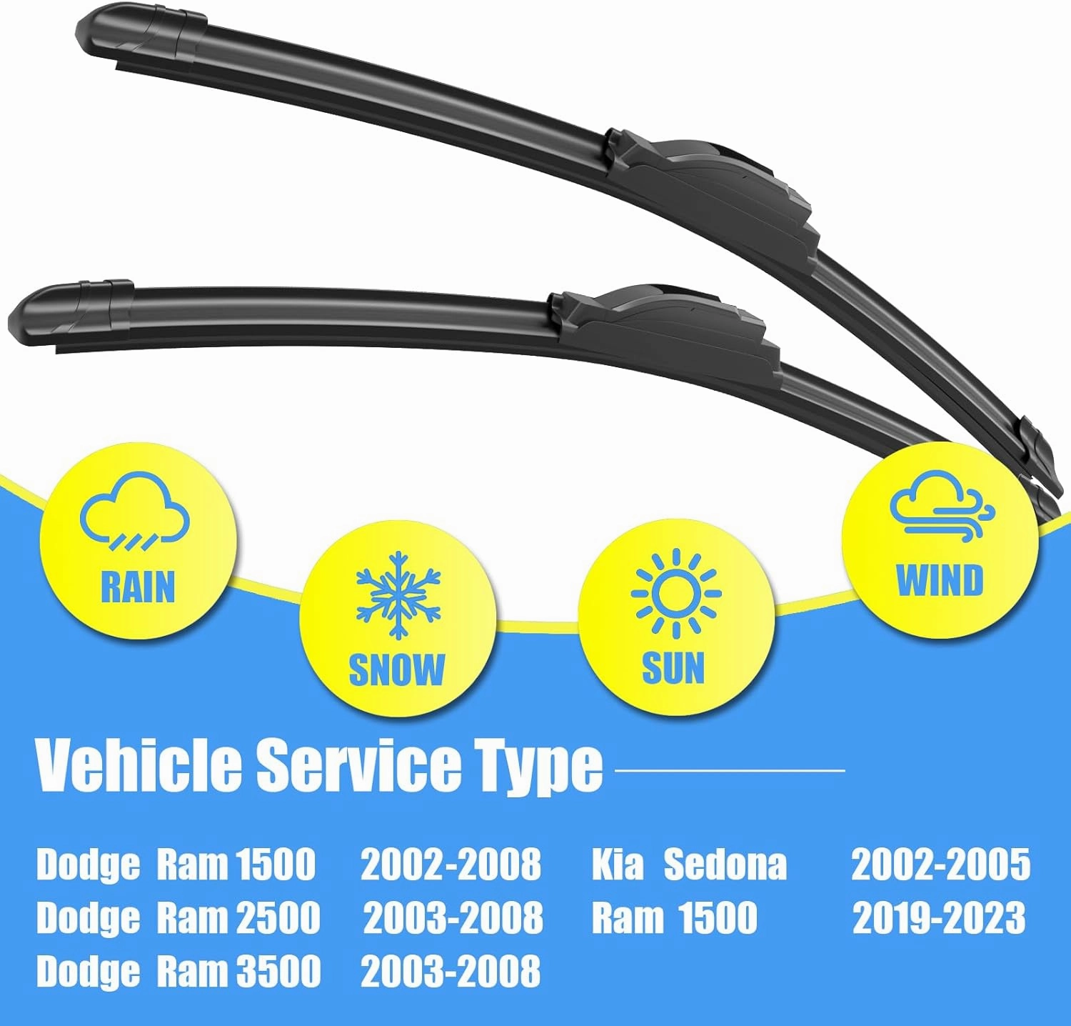 24" 24" Silicone Wiper Blades Replacement For Dodge Ram 1500 2002-2008, 2500 2003-2008, 3500 2003-2008, 1500 2019-2023, All-Season Front Windshield Wiper Blades (Set of 2)