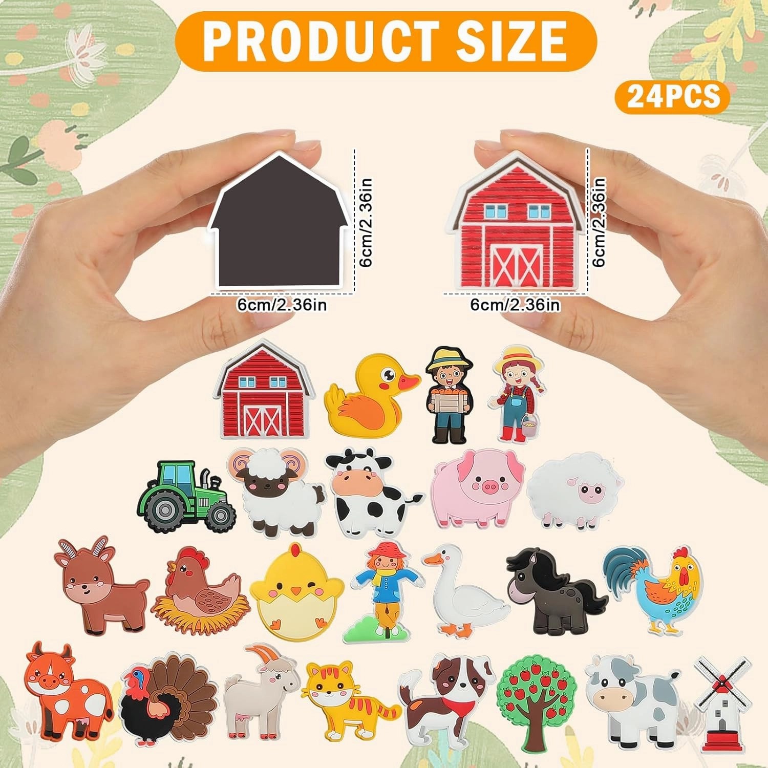24PCS Farm Animals Refrigerator Magnets for Toddlers 1-3 Kids Cute Rubber Farm Animals Educational Toy Farm Animals Magnets for Fridge Full Back Magnetic Toys for Fridge Whiteboard Baby Gift