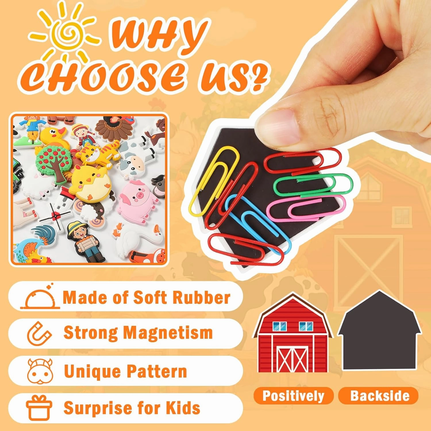 24PCS Farm Animals Refrigerator Magnets for Toddlers 1-3 Kids Cute Rubber Farm Animals Educational Toy Farm Animals Magnets for Fridge Full Back Magnetic Toys for Fridge Whiteboard Baby Gift