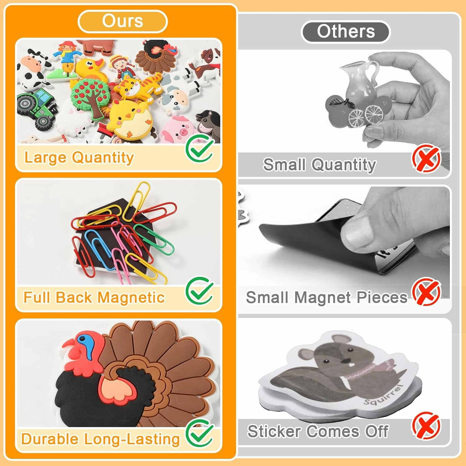 24PCS Farm Animals Refrigerator Magnets for Toddlers 1-3 Kids Cute Rubber Farm Animals Educational Toy Farm Animals Magnets for Fridge Full Back Magnetic Toys for Fridge Whiteboard Baby Gift
