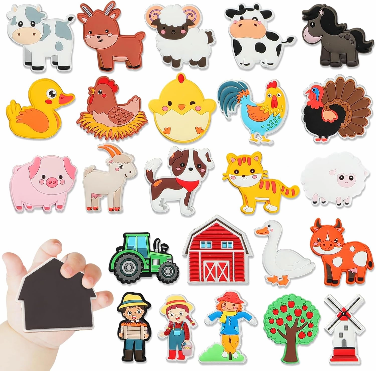 24PCS Farm Animals Refrigerator Magnets for Toddlers 1-3 Kids Cute Rubber Farm Animals Educational Toy Farm Animals Magnets for Fridge Full Back Magnetic Toys for Fridge Whiteboard Baby Gift