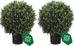 24" T 17" W Artificial Topiary Trees, Natural Boxwood Trunk, Natural-Feel Leaves, Set of 2 UV Resistant Plants, Decorative Indoor Outdoor, Artificial Boxwood for Front Porch Home Decor