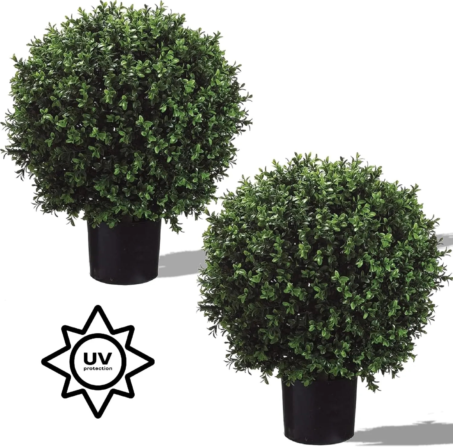 24" T 17" W Artificial Topiary Trees, Natural Boxwood Trunk, Natural-Feel Leaves, Set of 2 UV Resistant Plants, Decorative Indoor Outdoor, Artificial Boxwood for Front Porch Home Decor