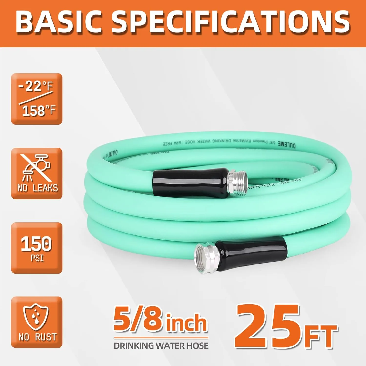 25ft Premium RV Fresh Drinking Water Hose with Storage Bag, 5/8" For Travel Trailer Camper and Marine, Lead BPA Phthalate Free Green Garden Hose, Anti-Kink, Flexible