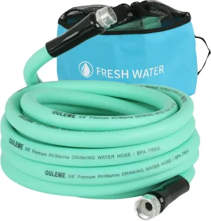 25ft Premium RV Fresh Drinking Water Hose with Storage Bag, 5/8" For Travel Trailer Camper and Marine, Lead BPA Phthalate Free Green Garden Hose, Anti-Kink, Flexible