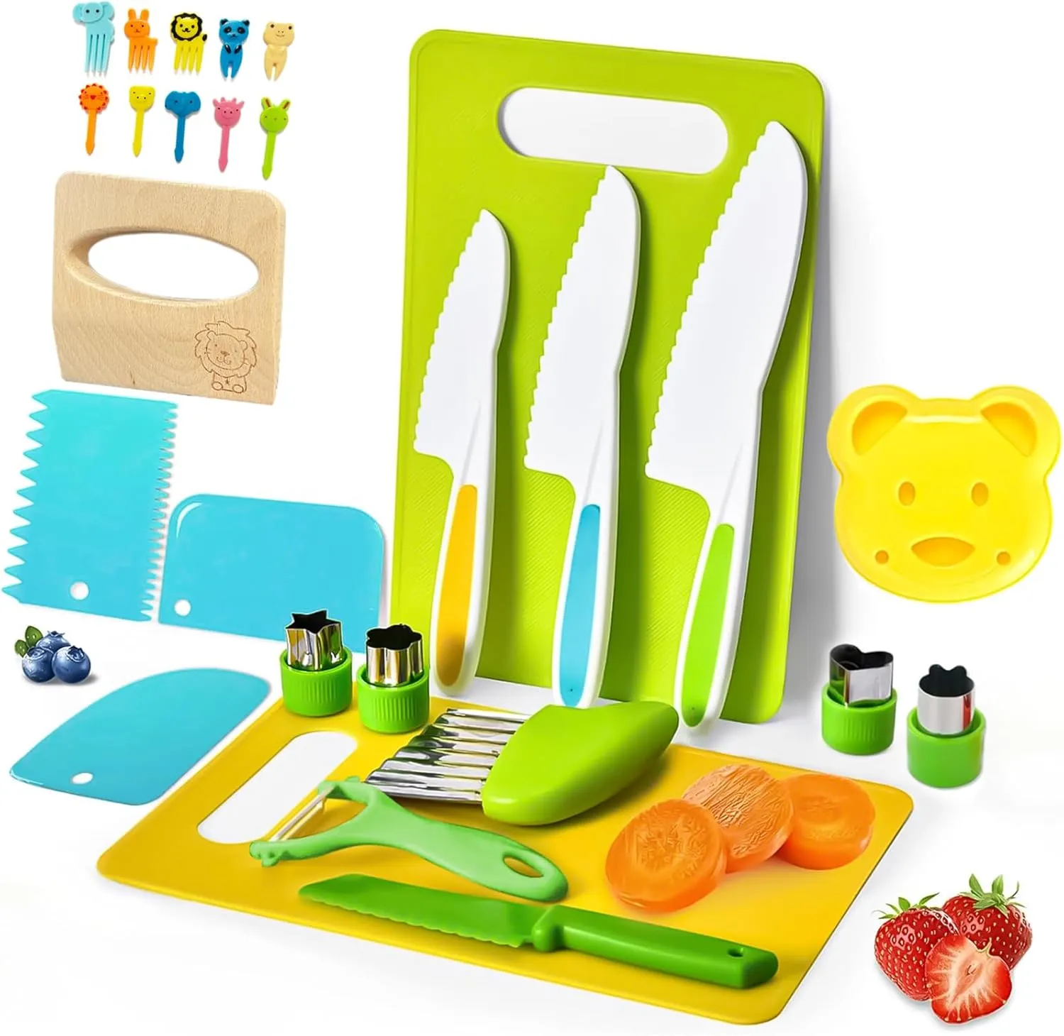 27 Pcs Montessori Kitchen Tools for Toddlers, Kids Knives for Real Cooking Safe Knife Set Include Toddler Cutting Boards Sandwich Cutters Peeler for Birthday Tools for Age 2-10 Year Old Girl Boy