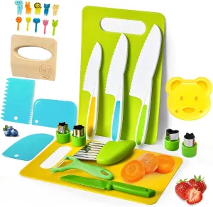 27 Pcs Montessori Kitchen Tools for Toddlers, Kids Knives for Real Cooking Safe Knife Set Include Toddler Cutting Boards Sandwich Cutters Peeler for Birthday Tools for Age 2-10 Year Old Girl Boy