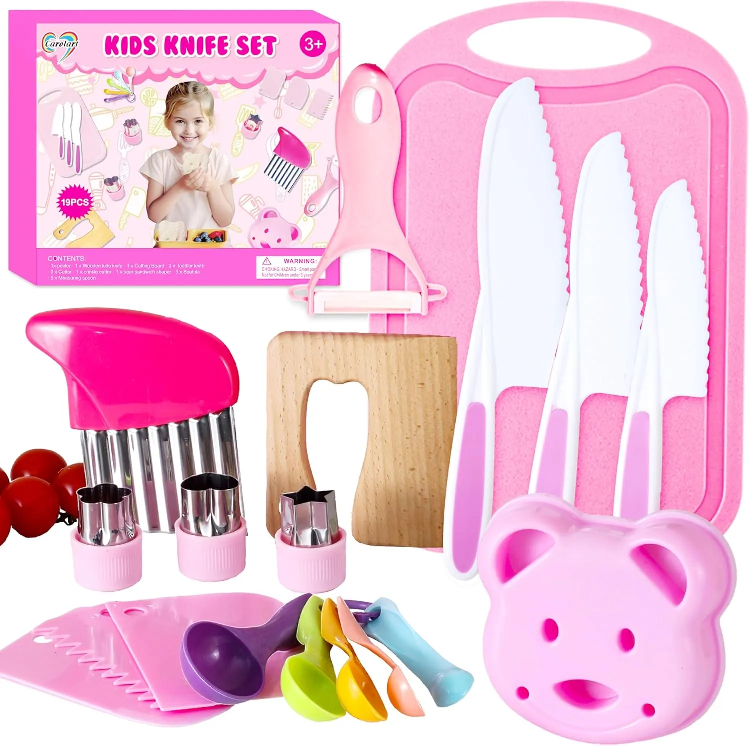 29 Pieces Kitchen Tools-Kids Cooking Sets Real-Toddler Knife Set for Real Cooking, Montessori Toys for 3 ,Toddler Utensils with Safe Knives Crinkle Cutter Cutting Board