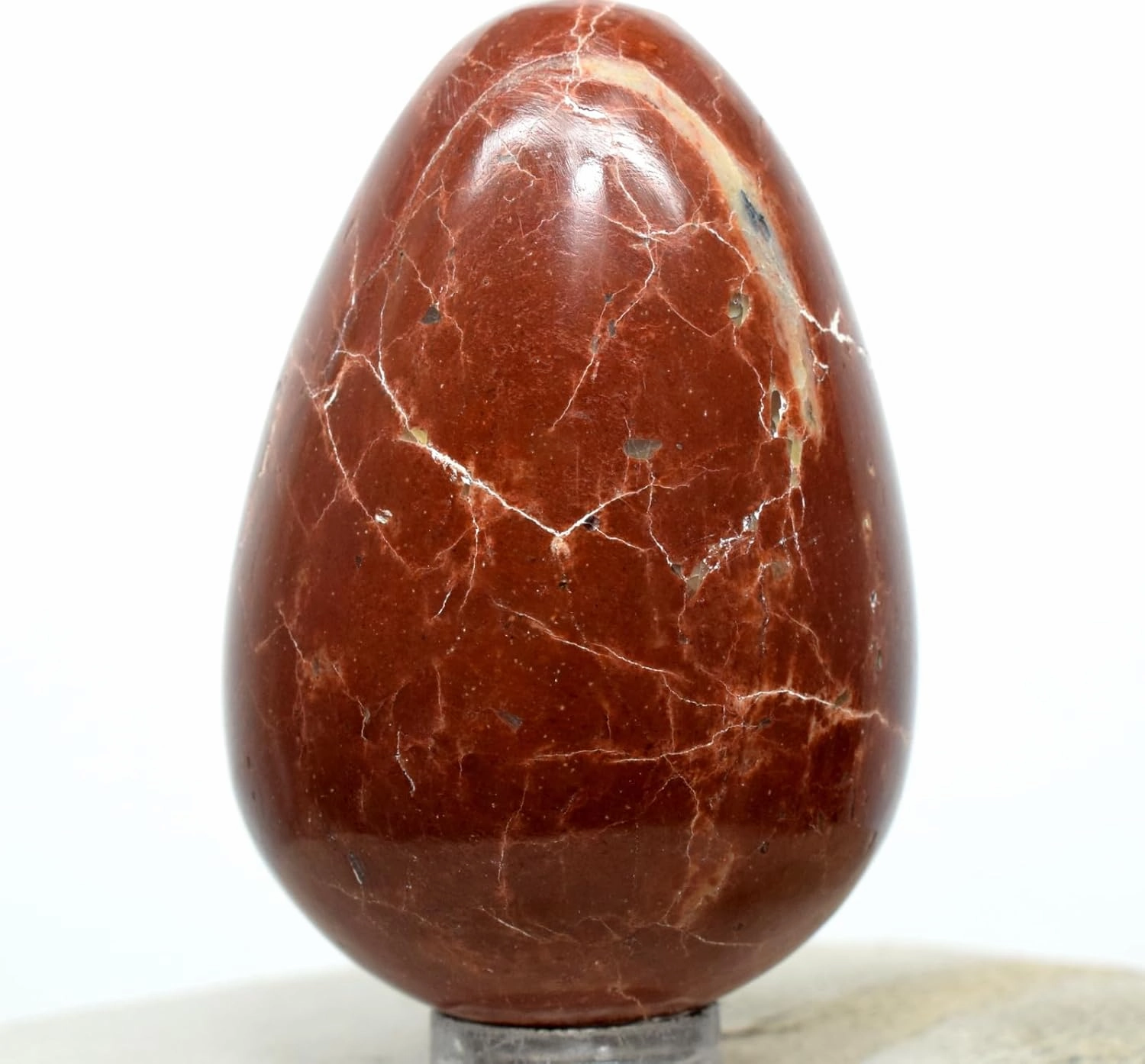 2.2" 105g Red Jasper w/Inclusions Carved Egg Polished Natural Gemstone Crystal Mineral Collectible Specimen - India   Stand