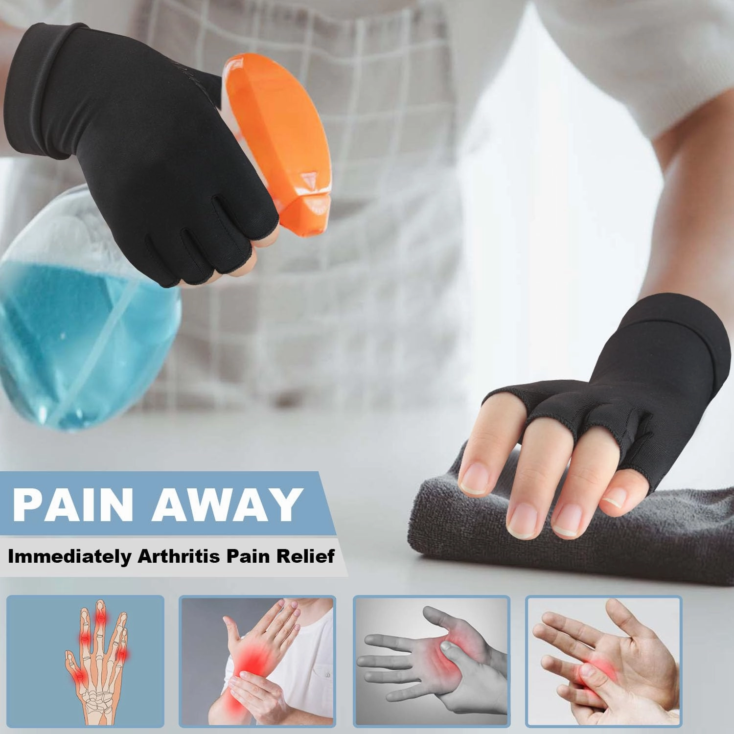 2 Pairs Copper Arthritis Compression Gloves for Rheumatoid, Osteoarthritis, Carpal Tunnel Pain Relief, Compression Hand Gloves for Women & Men,Anti-Slip Fingerless Gloves for Work,Typing (L)