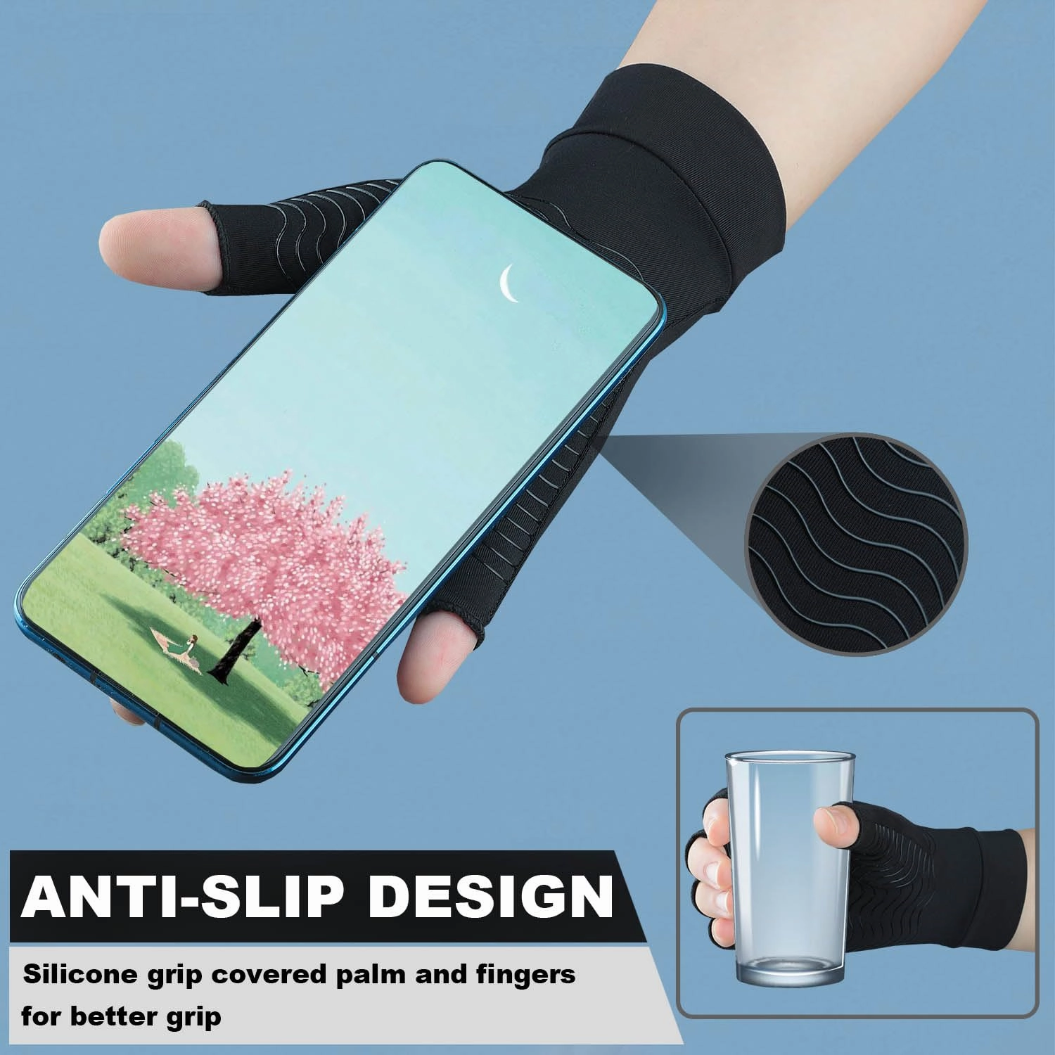2 Pairs Copper Arthritis Compression Gloves for Rheumatoid, Osteoarthritis, Carpal Tunnel Pain Relief, Compression Hand Gloves for Women & Men,Anti-Slip Fingerless Gloves for Work,Typing (L)