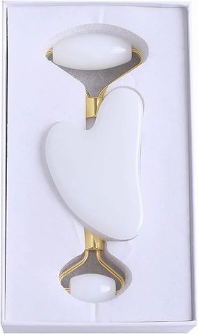 2 PC Gouache Roller And Gua Sha Set Natural Rose Quartz Facial Massager Guasha Board Face,type 9