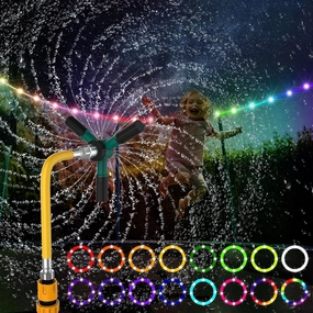 2Pcs Outdoor Kids Trampoline Set, 360 Auto Sprinkler & LED Light Set for 12Ft Trampoline, Waterproof, Backyard Water Park