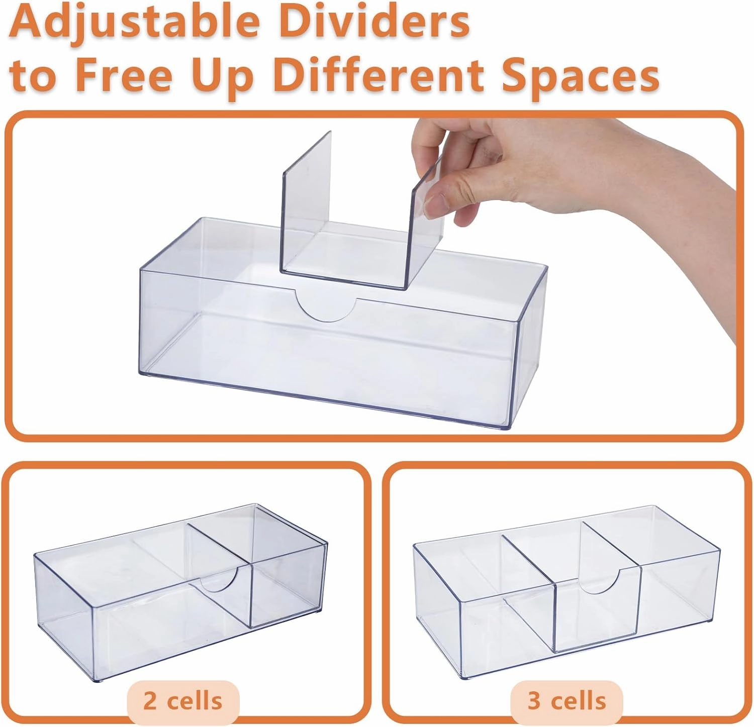 2PCS Square Qtip Holder Dispenser, Clear Cotton Ball Holder With Compartments, Stackable Cotton Pad Container, Cosmetic Organizer for Bathroom Canisters Vanity Makeup (1pc separate 1pc convention)