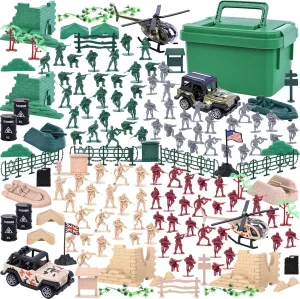 3 otters 115PCS Military Soldier Set, Army Men Playset Army Toys with Box Helicopter Army Men Action Figures Battle Group for Birthday Gifts