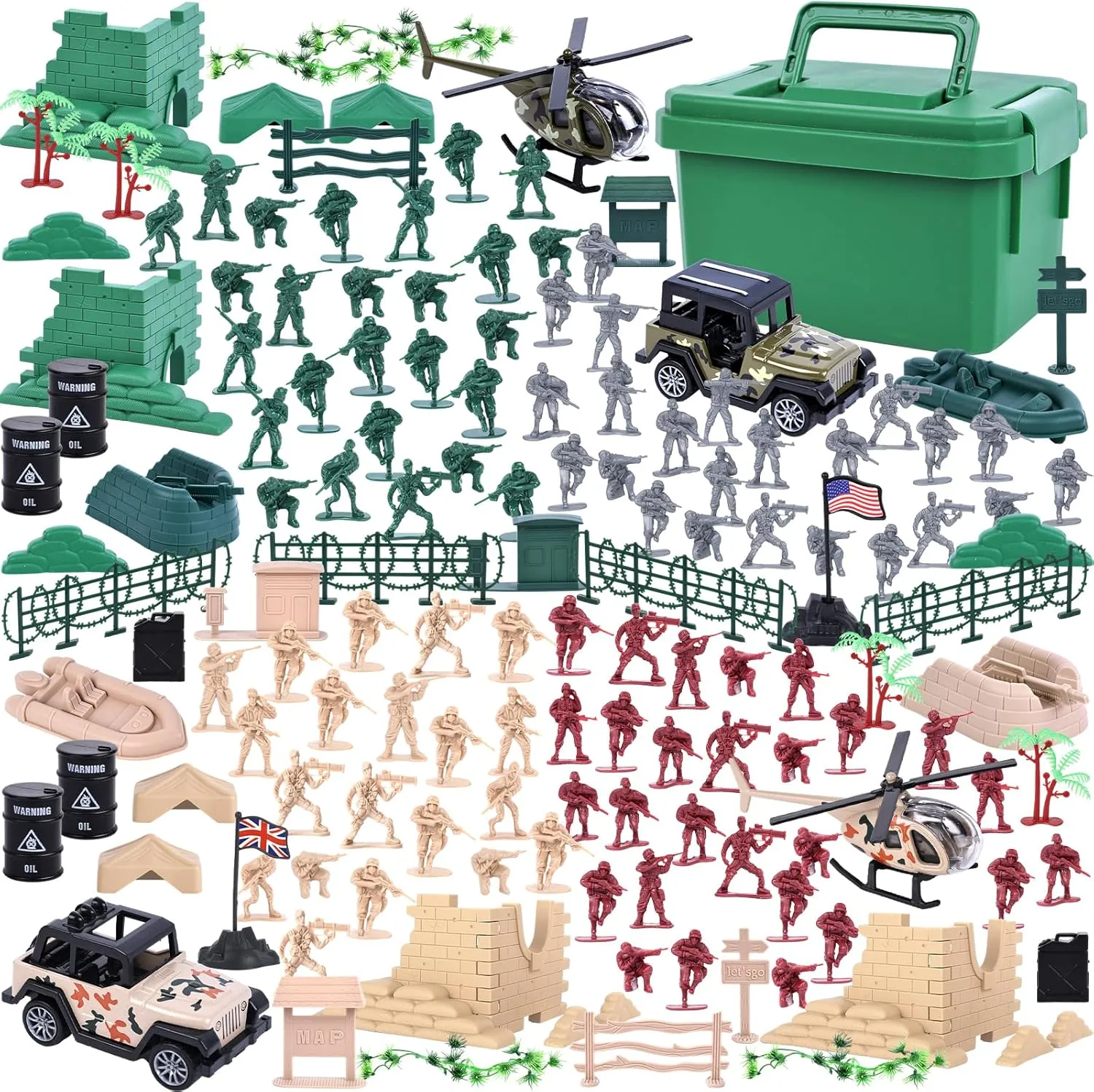 3 otters 115PCS Military Soldier Set, Army Men Playset Army Toys with Box Helicopter Army Men Action Figures Battle Group for Birthday Gifts