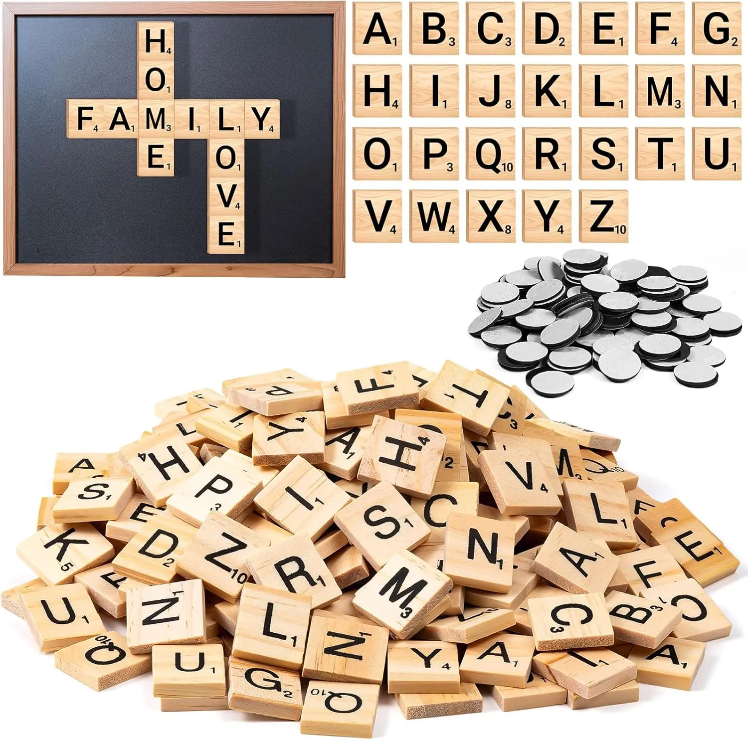 300 PCS Wood Magnetic Letter, Wooden Letter Magnets for Fridge Refrigerator Wall, Alphabet Tile Letters Magnetics for Fun Learning Decorative Game Board