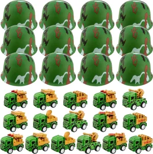 32 Pcs Kids Construction Party Favors Inlcude 16 Plastic Hat 16 Mini Pullback Trucks Toy for Bag Filler Gift