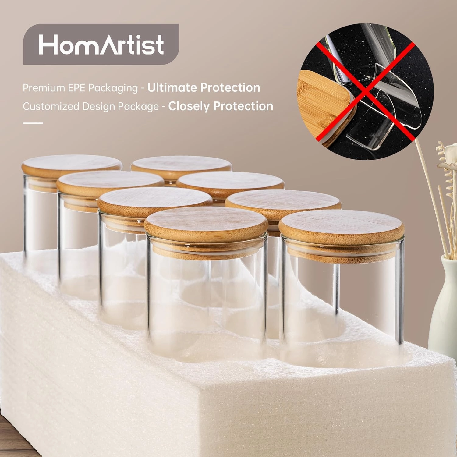 32oz - 4 Pack Glass Jars with Bamboo Lids, Glass Pantry Storage Containers with Airtight Lids, Round Air Tigh Food Storage Canisters for Cereal, Pasta, Flour, Sugar, Rice, Best for Kitchen Organizer