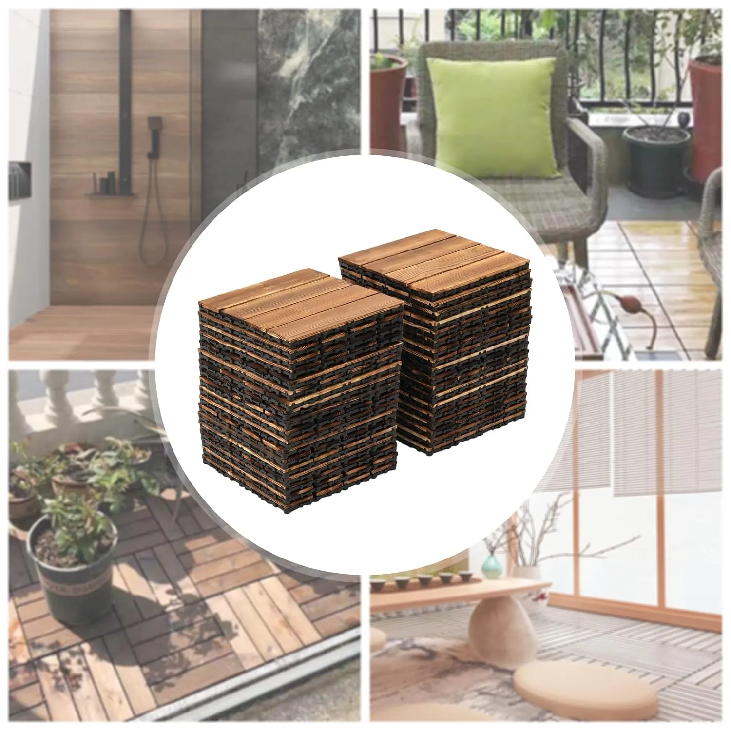 36 Pack Hardwood Interlocking Patio Deck Tiles, 12"x12" Waterproof Indoor Outdoor Flooring Patio Floor Decking Tiles DIY Flooring Tile Porch Poolside Balcony Backyard Garden (12x12, Brown, 36)