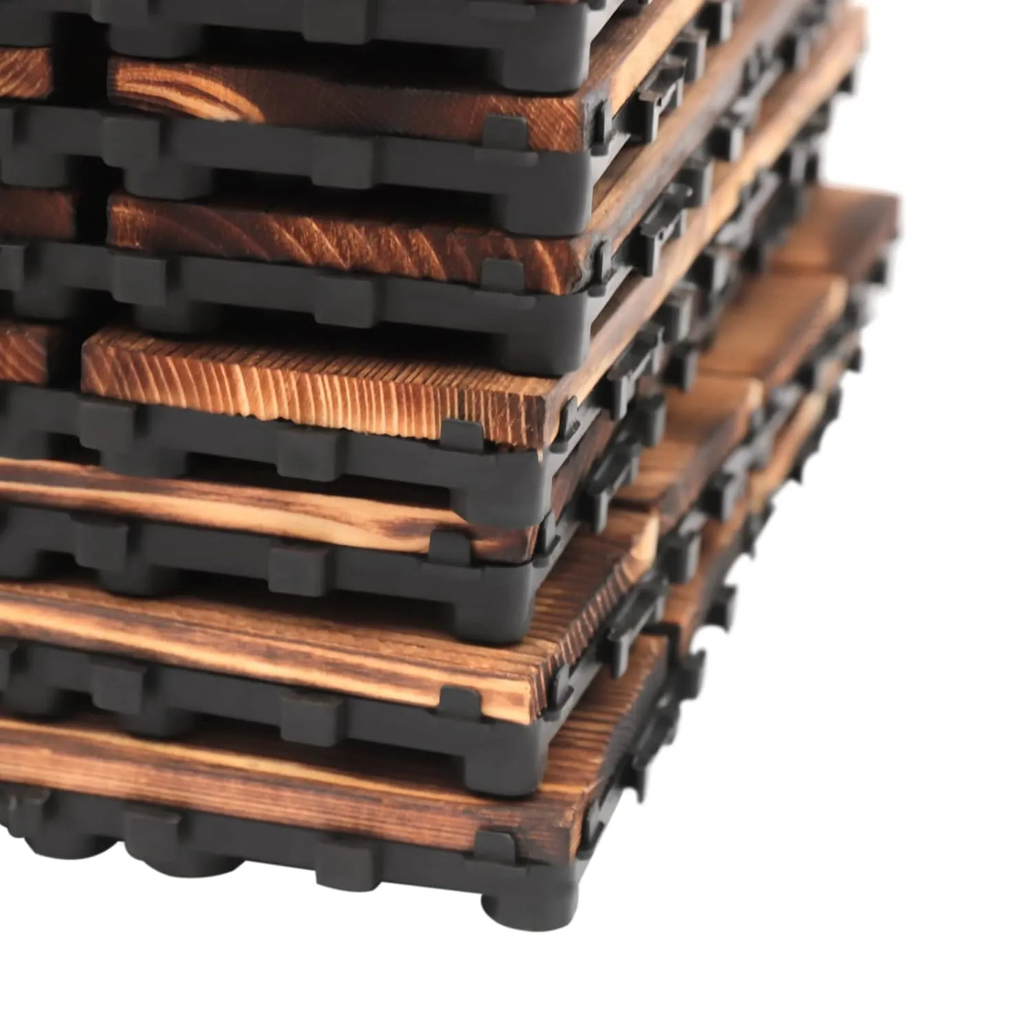 36 Pack Hardwood Interlocking Patio Deck Tiles, 12"x12" Waterproof Indoor Outdoor Flooring Patio Floor Decking Tiles DIY Flooring Tile Porch Poolside Balcony Backyard Garden (12x12, Brown, 36)