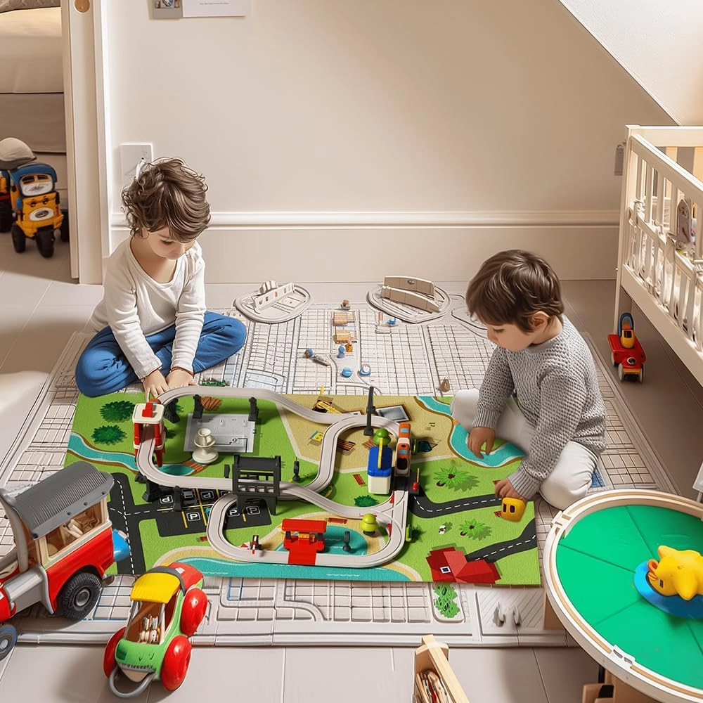 36 pcs Train Track Set for Toddlers, Forest Theme Kids Motorized Magnetic Train Toy,Train Railway Track Set, Birthday Gifts for 3 4 5 6 7 Year Old Boys Girls Children，with Storage Bag and Rug