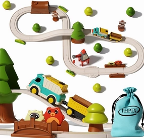 37pcs Train Track Set for Toddlers, Forest Theme Kids Motorized Magnetic Train Toy,Train Railway Track Toy Set, Birthday Gifts for 3 4 5 6 7 Year Old Boys Girls Children