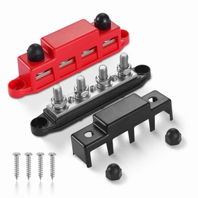3/8" 4 Stud Power Distribution Block 300A 12V with Cover,Heavy Duty Battery Terminal Junction Block Busbar - Ideal for Car, RV, Truck, Marine Boat - Efficient Bus Bar Junction Block